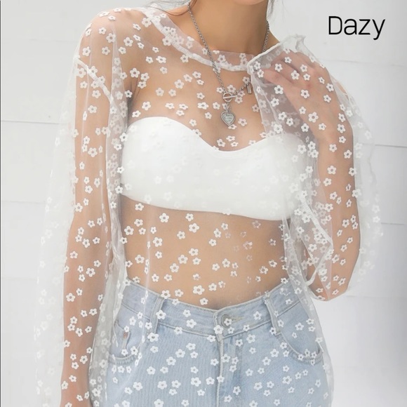 floral sheer mesh long sleeve top. From SHEIN. Brand is DAZY. - Picture 3 of 5
